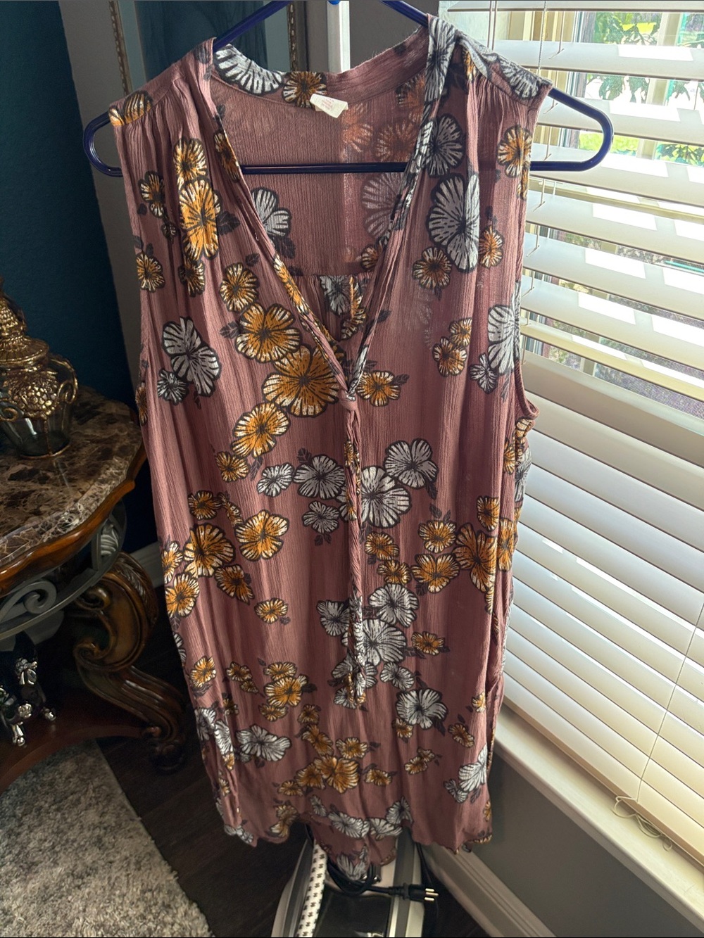 Mauve Floral Sleeveless V-Neck Dress with side slits